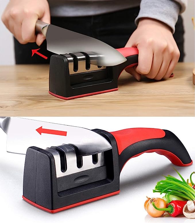 in-1 Knife Sharpener With Fruit And Meat Knife Peeler.3-Stage Diamond Coated Knife Sharpener, With a Knife Ceramic peeler
